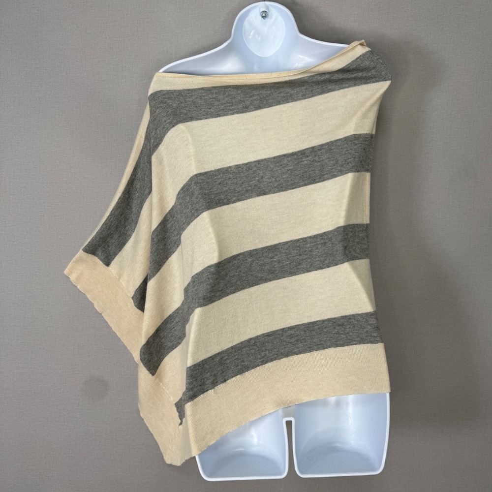 Kerisma Poncho Sweater Women OS Cream Striped Asymmetrical Knit Top Quiet Luxury - Picture 3 of 8